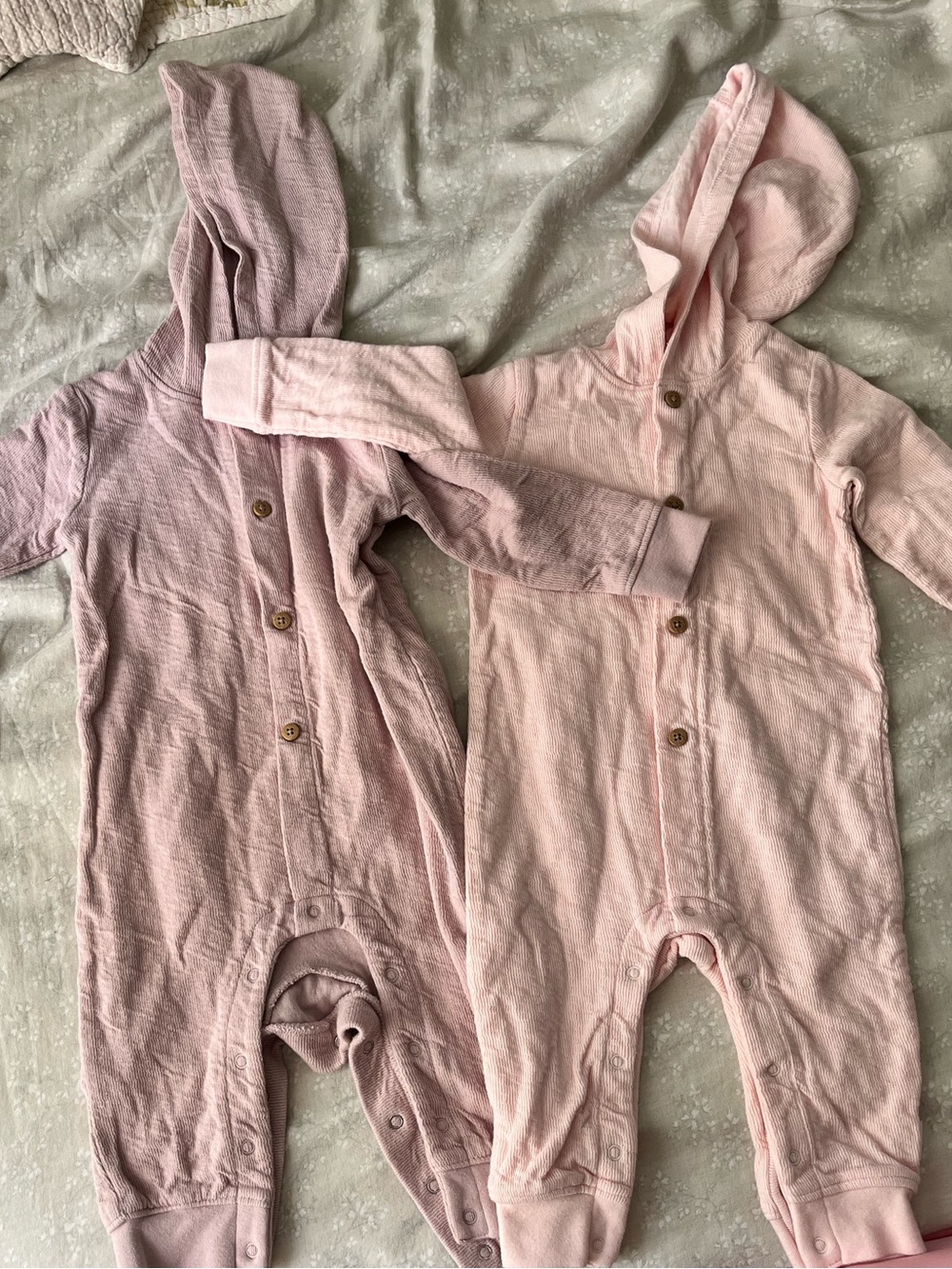 Hooded Baby One-Piece Romper Set — Light Pink & Dusty Rose